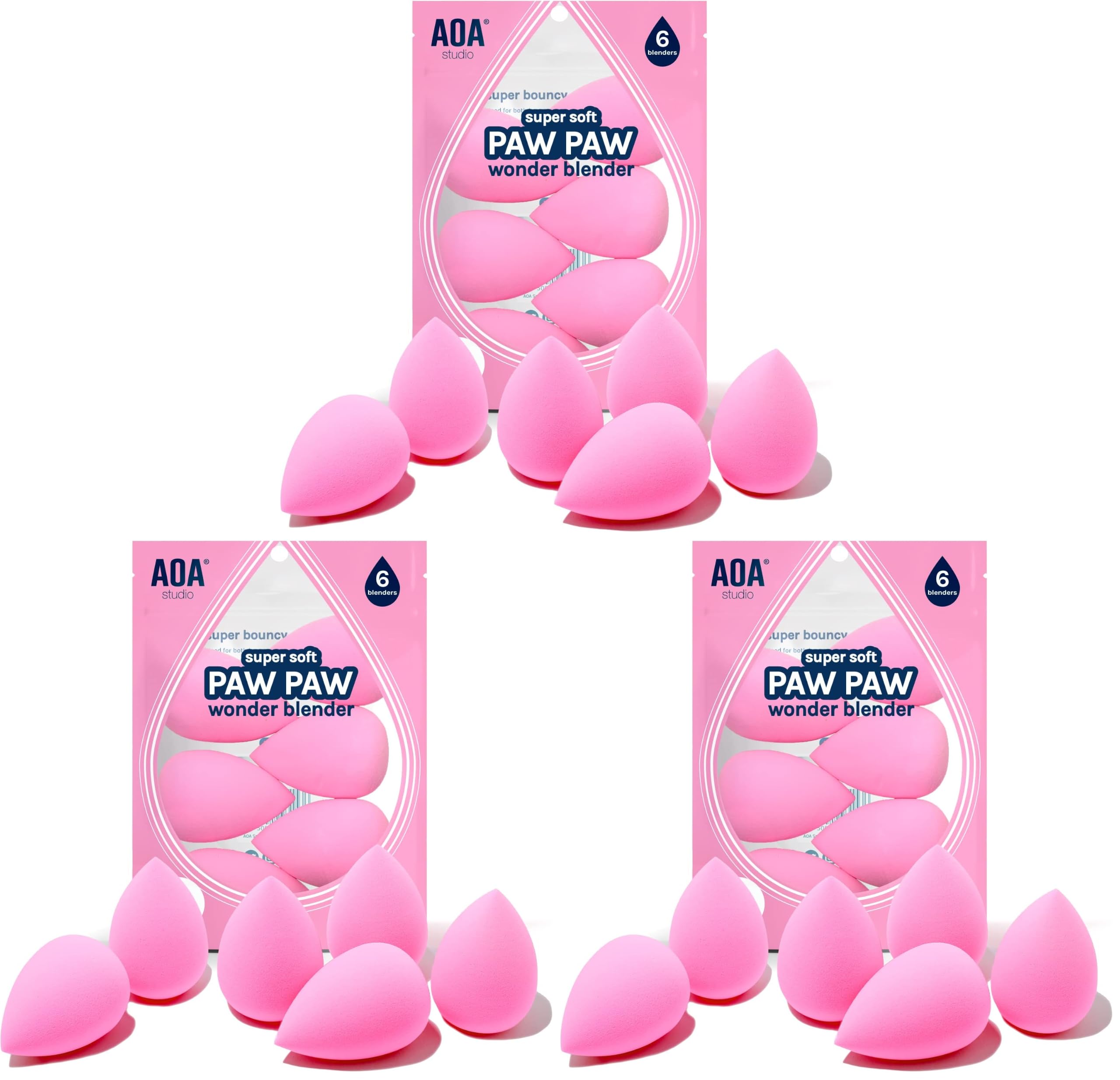 AOA Studio Collection makeup Sponge Set Latex Free and High-definition Set of 6 makeup Wonder blender For Powder Cream and Liquid, Super Soft Wonder Beauty Cosmetic (Pack of 3)