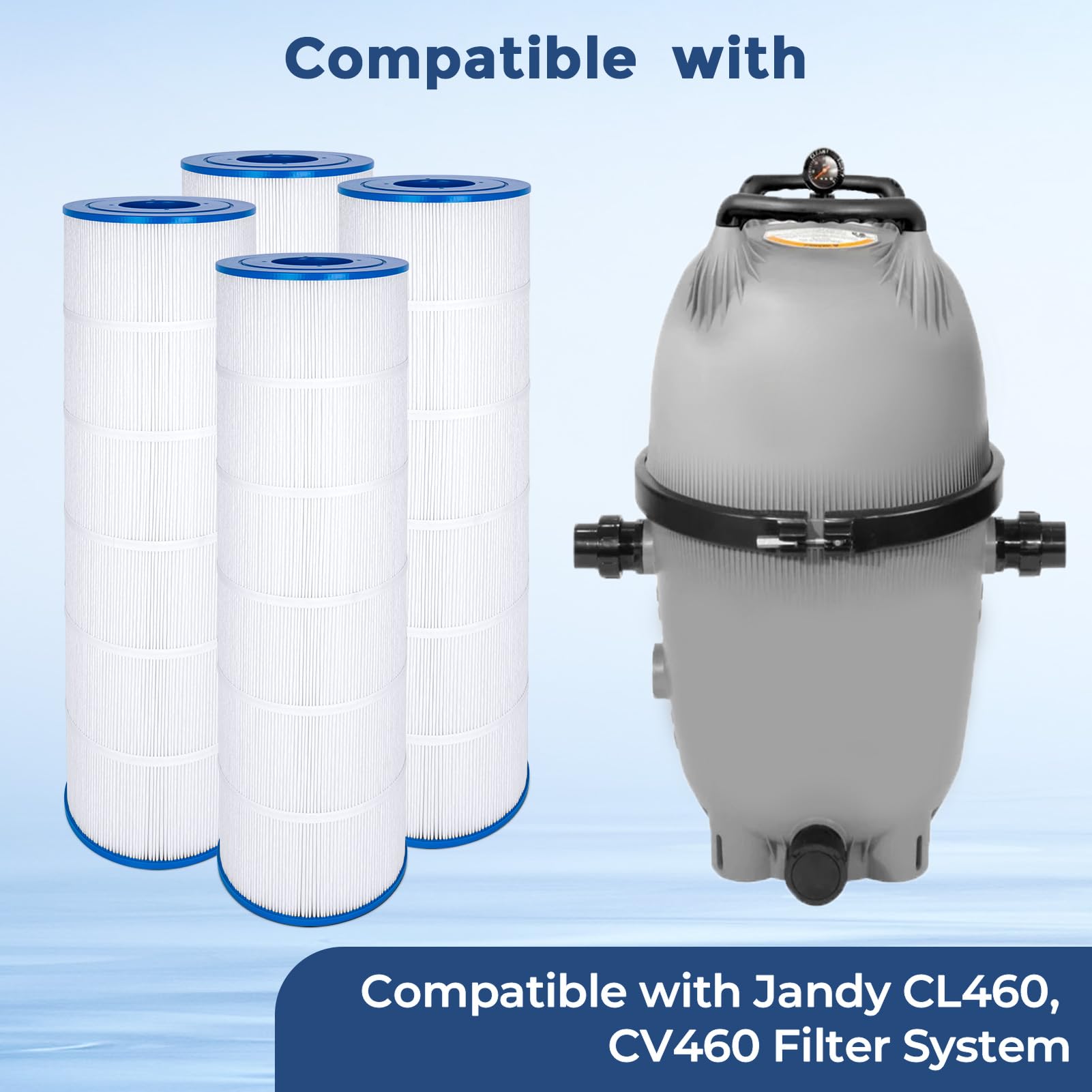 Fil-fresh Cartuchos de filtro de piscina compatibles con Jandy CV460, CL460, repuesto para Jandy R0554600, 460 pies cuadrados, paquete de 4