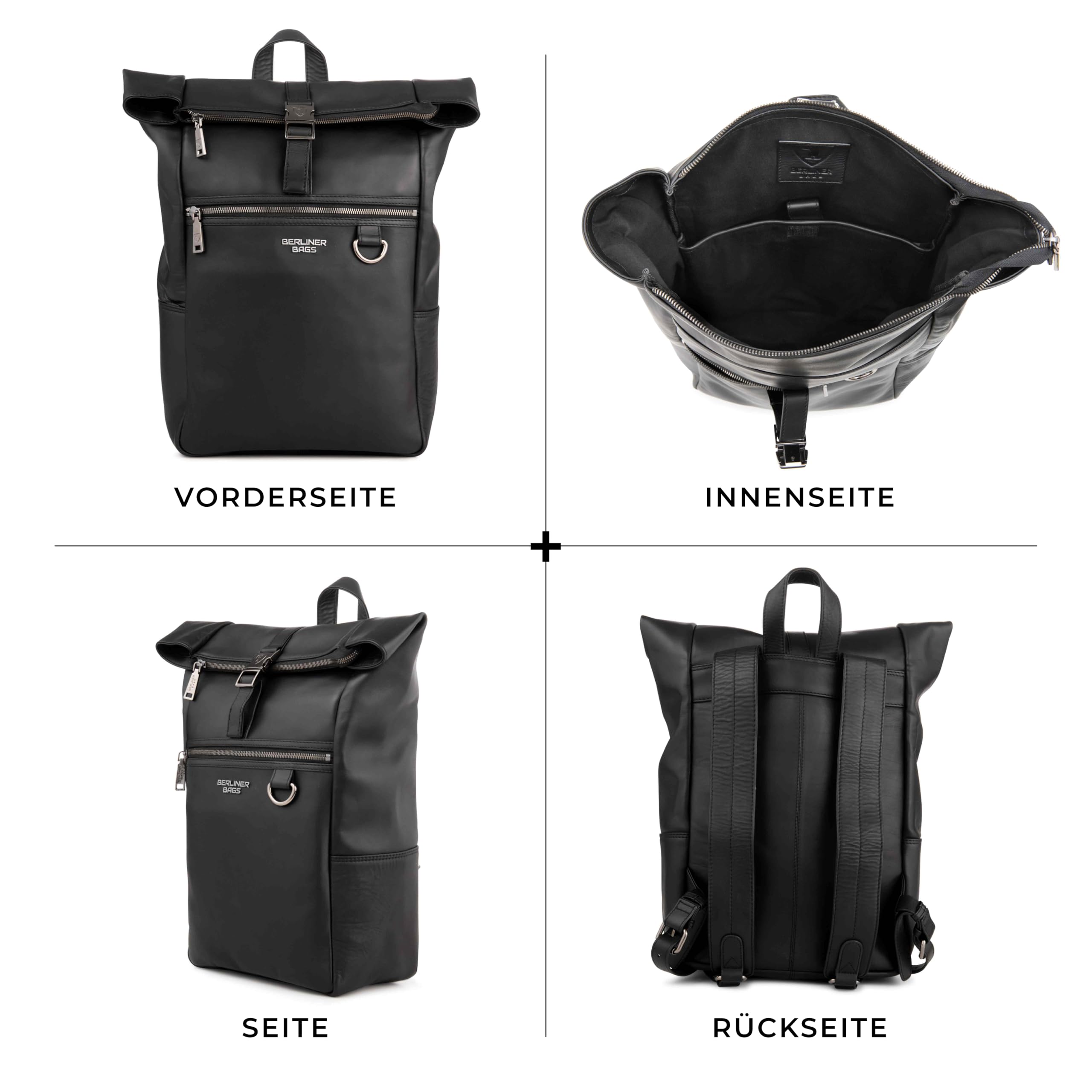 Berliner Bags Business Rucksack Harlem Premium, 15 Zoll aus Leder - Schwarz