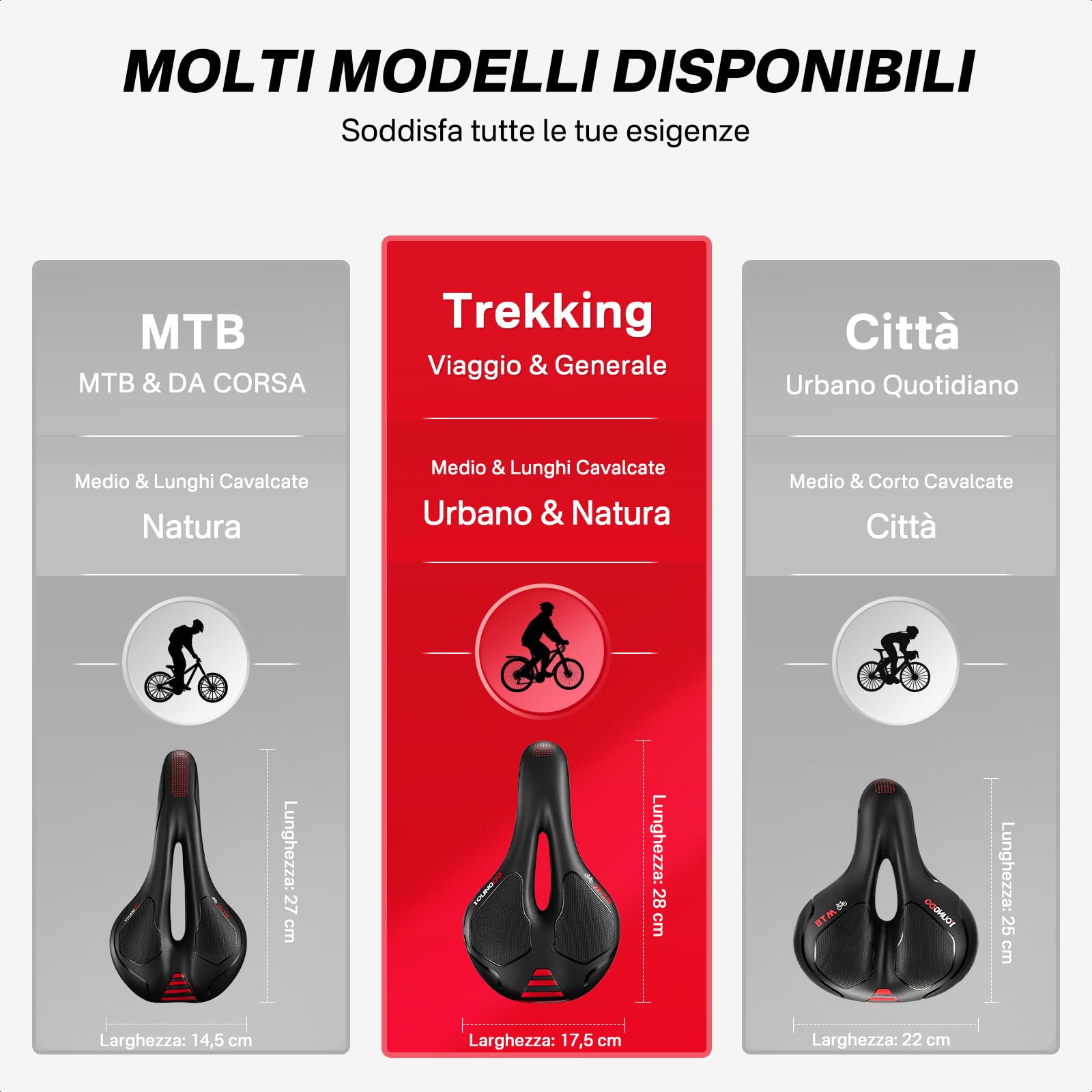 YOUNGDO Sella per Bicicletta Comoda, Sella Bici Gel Ergonomico, Uomo Donna Sellino Bicicletta Traspirante per Biciclette da Strada, Mountain Bike, City Bike