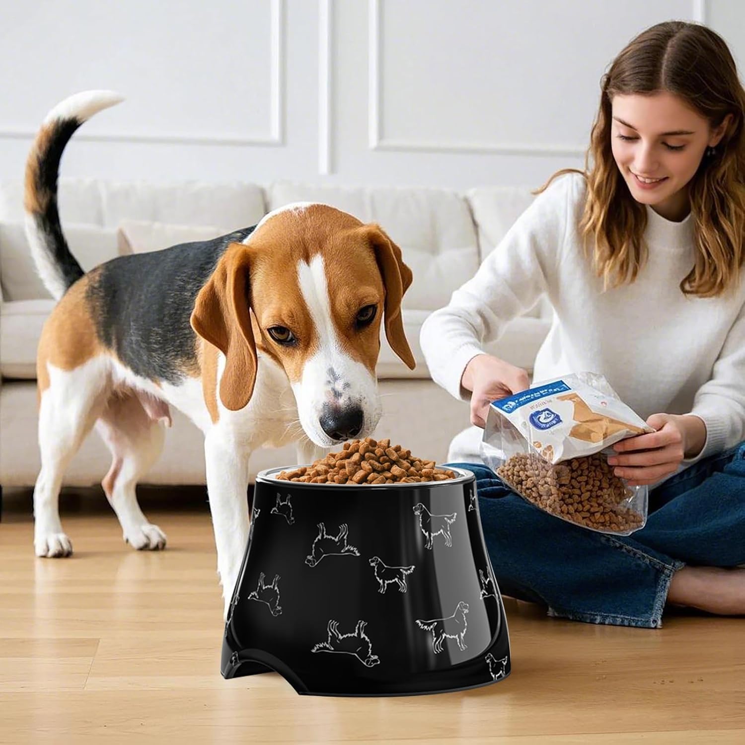 Elevated Dog Bowls with Stainless Steel Bowl, Prevention of Vertebrae Disease Dog Food Bowl, Non-Slip and High Capacity Pet Bowls M/2 Cup Black