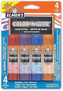 Elmer’s Color ‘N Glitz Glue Sticks, 0.21gm, Asst, Pack of 4