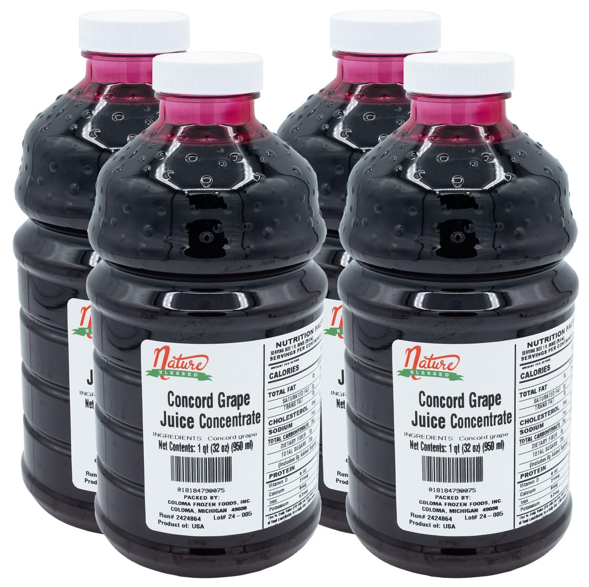 Nature Blessed 100% Pure Concord Grape Fruit Juice Concentrate - 4 Quarts (4/32 fl oz bottles), Great for Home Vintners, Brewers, Cider, Spirits, or