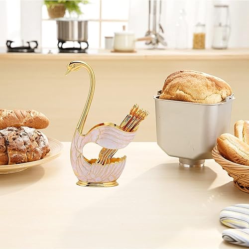 Miniatura 3 de Juego de cucharas de postre de metal, soporte de base de cisne y organizador de cuchara de postre de frutas para café, fruta, postre, agitación,