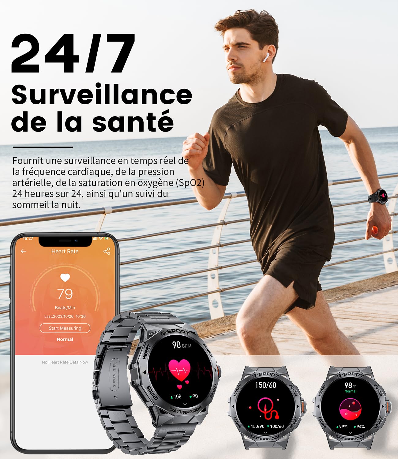 Montre Connectée LIGE Homme - Écran AMOLED 1.43", Batterie 730mAh, 120+ Sports, Appels Bluetooth - Smartwatch Android IOS