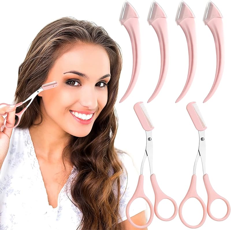 ONEUPIN Kit de aparadores para sobrancelhas com 6 unidades, aço inoxidável, tesouras com pente, Trimmer Set-1
