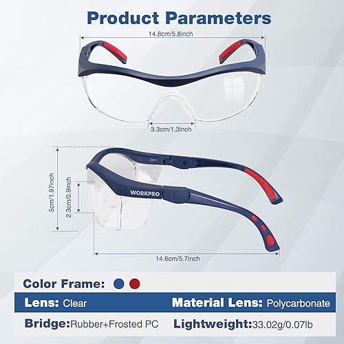 Miniatura 6 de WORKPRO Paquete de 3 gafas de seguridad Z87.1 anti niebla protección ocular gafas de seguridad ideales para laboratorio, viajes, carpintería dental
