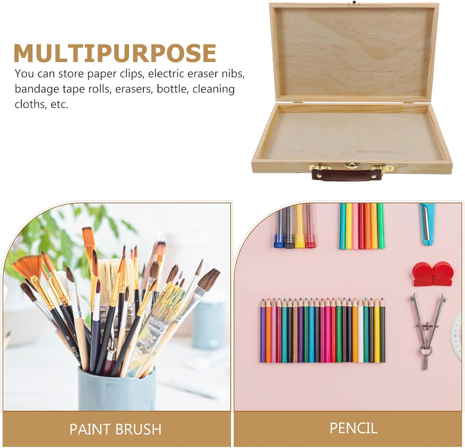 WOFASHPURET Portable Wooden Painting Tool Box with Handle, Lightweight Art Storage Case for Artists, Drawing and Painting Supply Organizer, Travel-Friendly Solid Wood Paints Storage