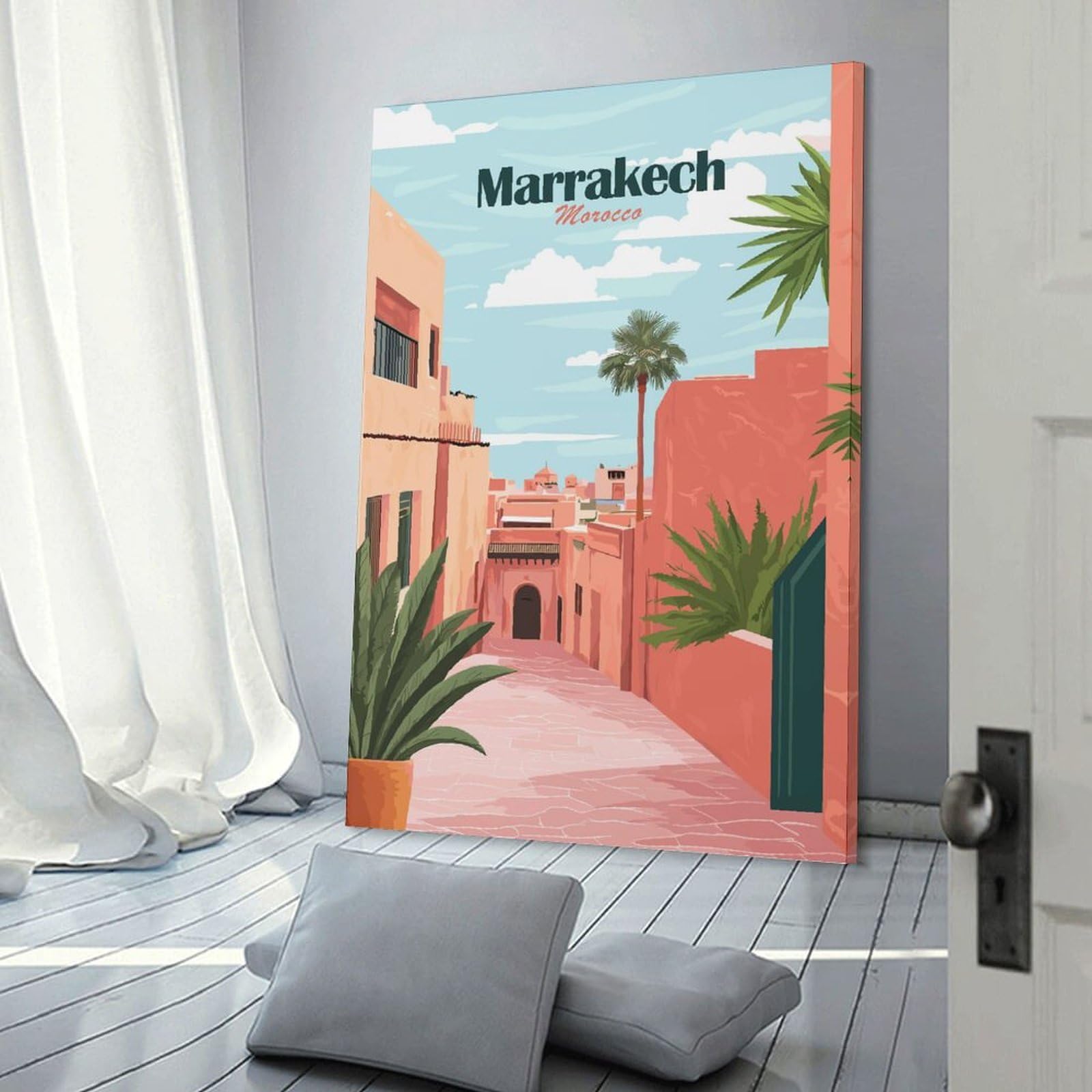 Junmoney Frame-Style-19 Room Decor Wall Art Marrakech Cityscape, 24X36inch(60X90cm), For Gallery Wall Decor And Room Displays, An Easy Match For Collected Prints