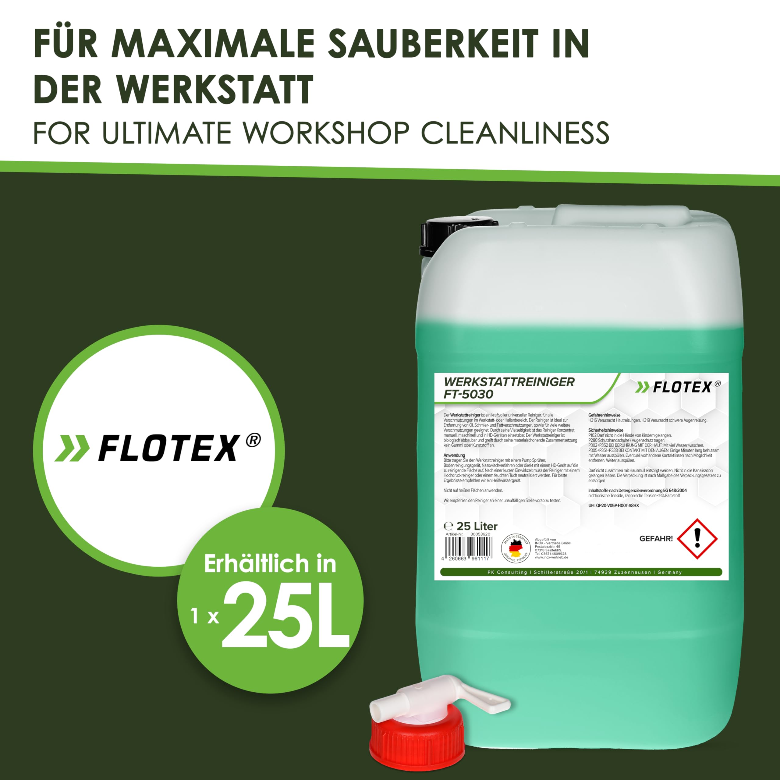 Werkstattreiniger FT-5030 | 25L Konzentrat | Entfernt Öl, Schmier- & Fettverschmutzungen | Effektiver Bodenreiniger für Werkstattboden | Industriereiniger für Bodenreinigung & Werkstatt