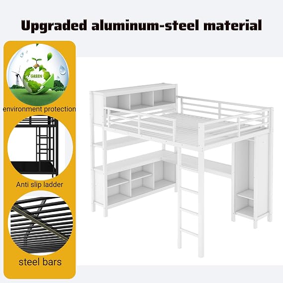 Full Loft Bed with Desk,loft Bed with Storage,Noise Free Steel Strip,no Spring Bed,Large Bed with Wardrobe and Shelf Suitable for Teenagers and Adults (Upgraded Version 3)