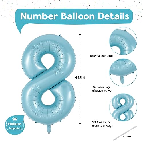 Vista 557 de Globos de 40 pulgadas, globo azul claro número 4, helio autoinflable de aluminio azul bebé para niños de 40 a 15 años, decoraciones de fiesta