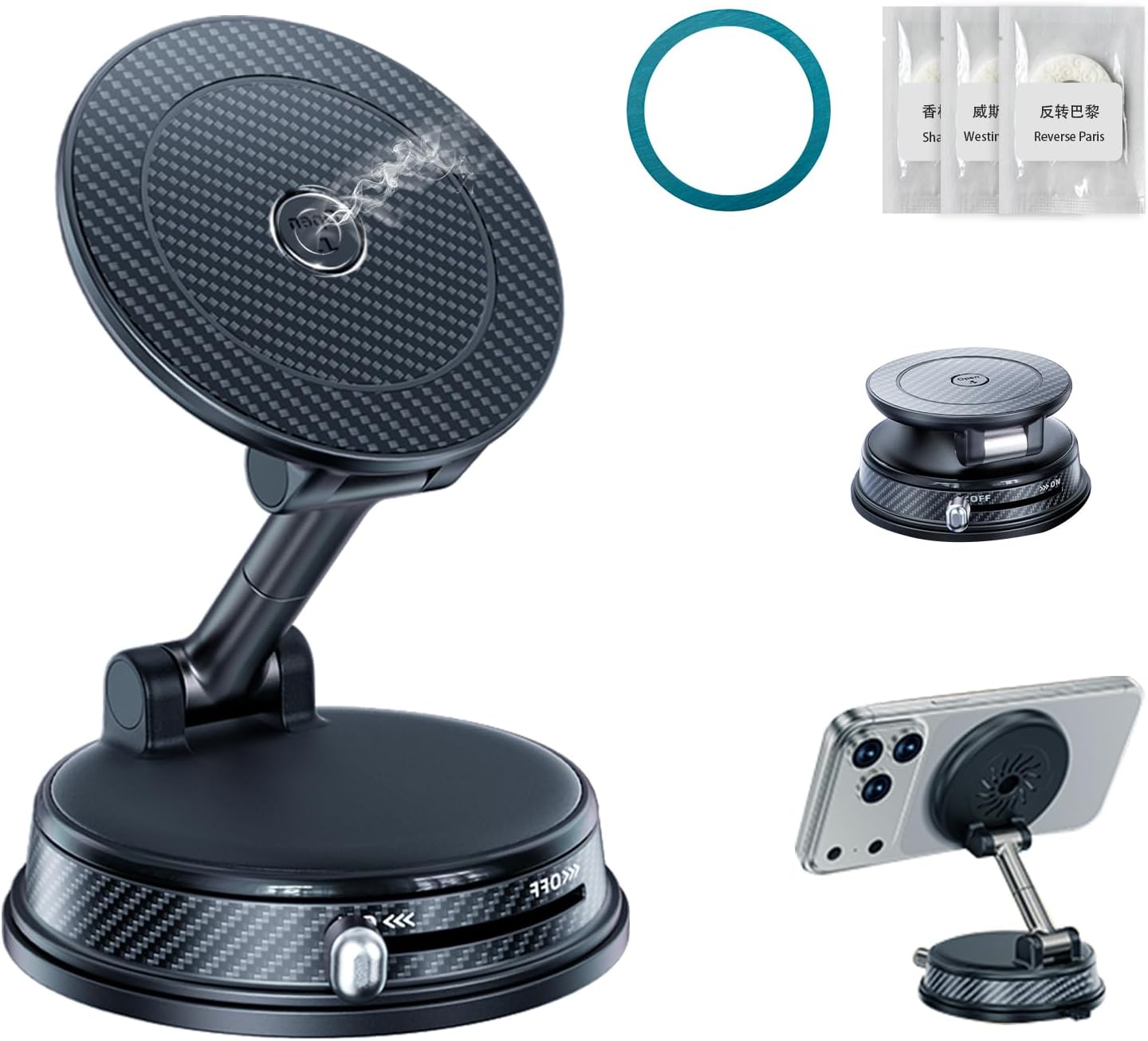 360° Adjustable Car Aromatherapy Tablet Magnetic Phone Holder, Compatible with iPhone 17 Pro Max, 16, 15, 14, 13, 12, Air Plus & More. Perfect for Car, Kitchen, Bedroom, Gym & More