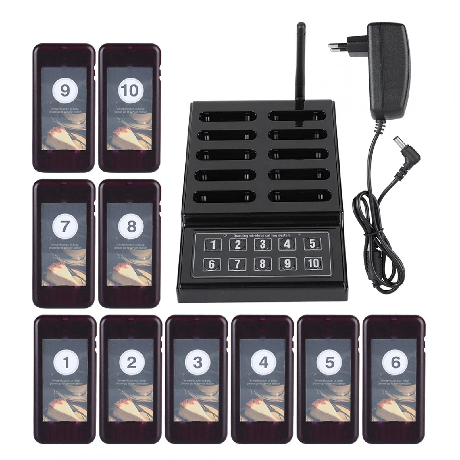 di cercapersone wireless per ristoranti, di chiamata in coda, tastiera di chiamata a 10 canali 10 cercapersone, food court, pizzerie, chiese e negozi di auto, 100-240V(spina UE