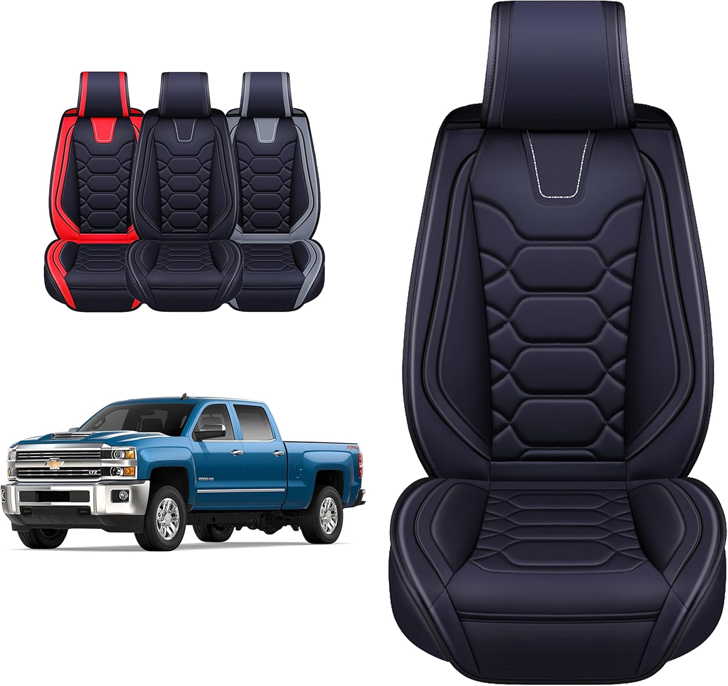 OASIS AUTO Chevy Silverado & GMC Sierra Accessories Seat Covers 2007-2025 Custom Fit Leather Truck Cover Protector 1500-3500HD Crew Double Extended Cab(Sport Full Set, Black) FULL SET INKY