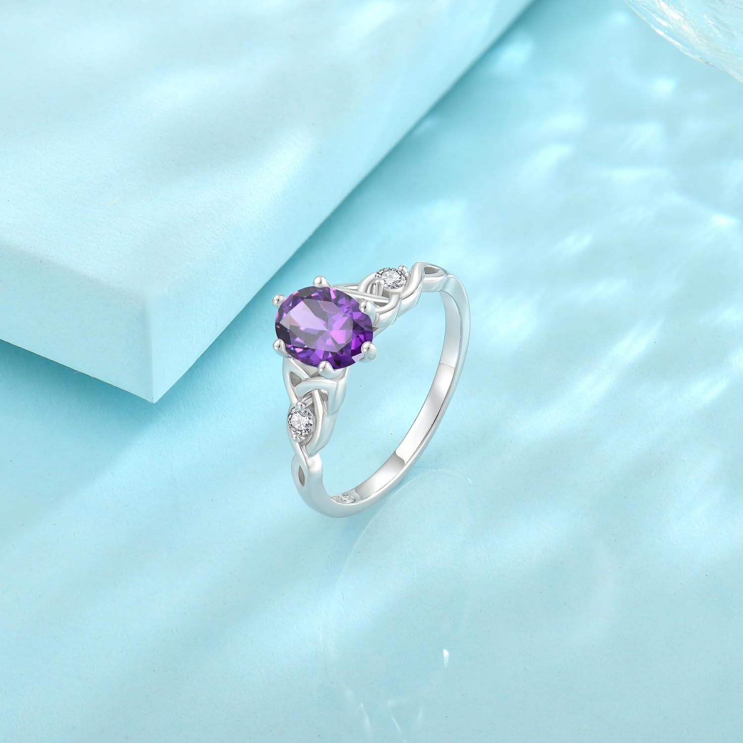 Celtic Knot Rings 925 Sterling Silver Infinity Promise Engagement Ring Oval Cut Birthstone Jewelry for Women - Image 5