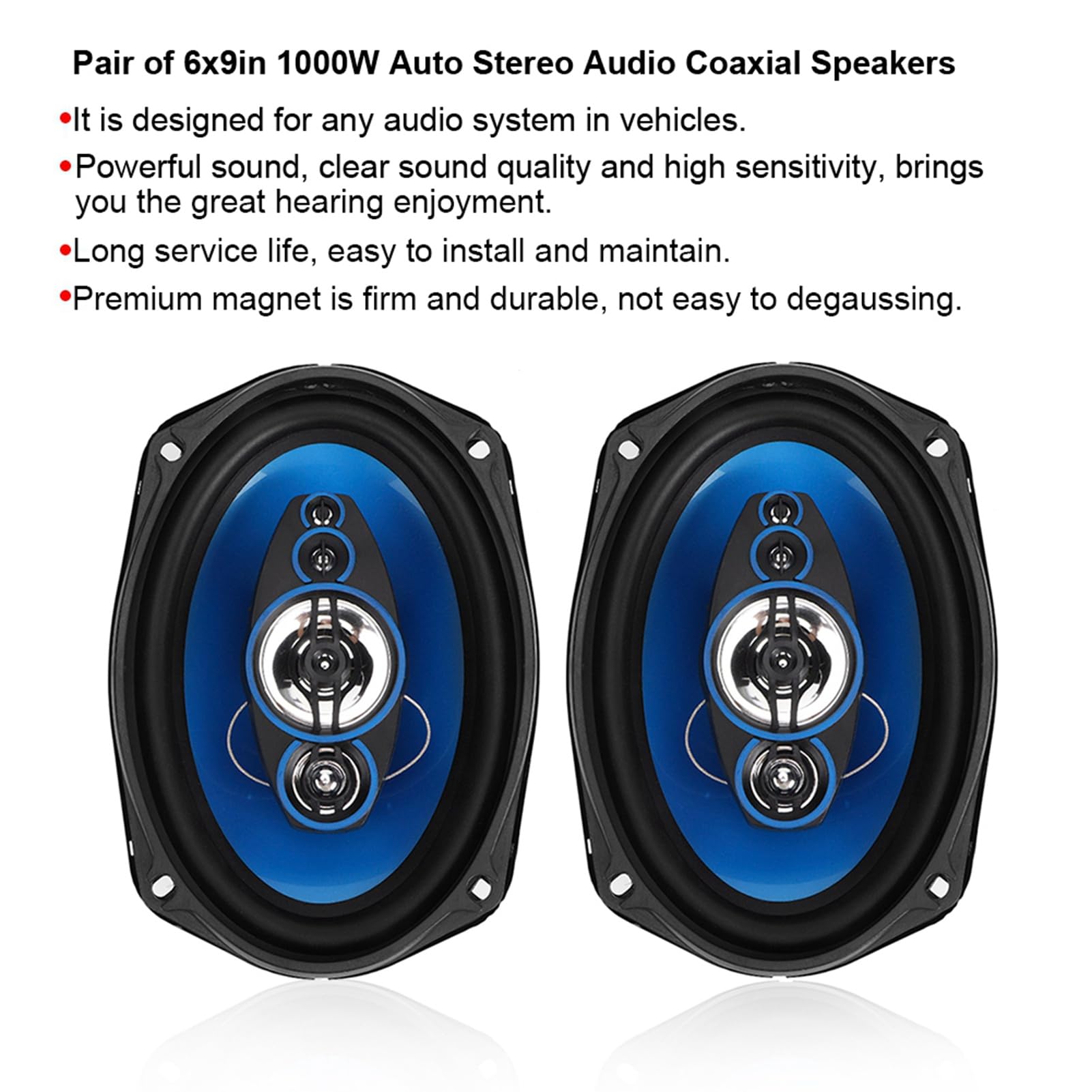 HEEPDD Altavoces para Coche 6x9, par de Altavoces Coaxiales de Audio para Automóvil, Envolvente de Goma PE de 1000 W, Alta Sensibilidad con Tweeter para Actualización Estéreo de Puerta o Maletero