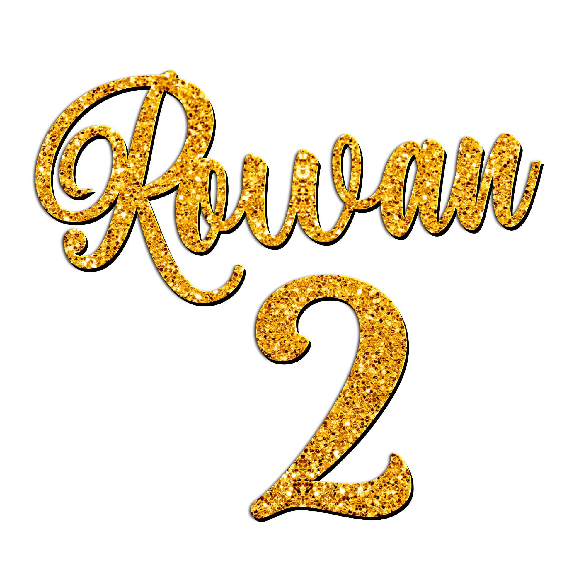 World of Sparkles | "Rowan 2" Personalized Name & Number Celebration Cake Name Charm Acrylic 3mm Thick and Classy - 3" 4" 5" 6" (Gold Glitter) 3inch