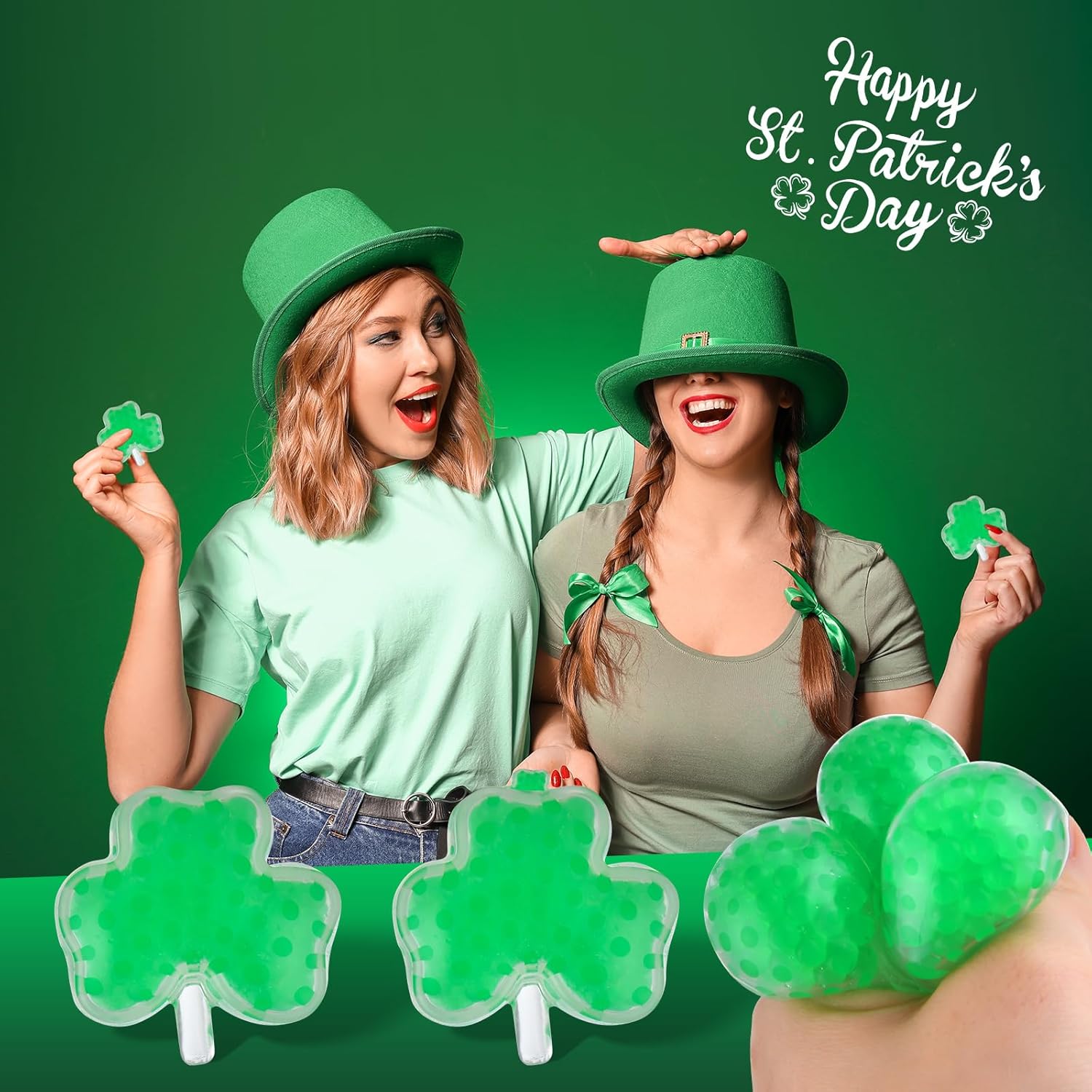 24 Pack St. Patrick's Day Stress Balls, Shamrock Squeeze Ball for Adult Lucky Clover Fidget Balls Toys Perfect for St. Patrick's Day Party Favors Decorations