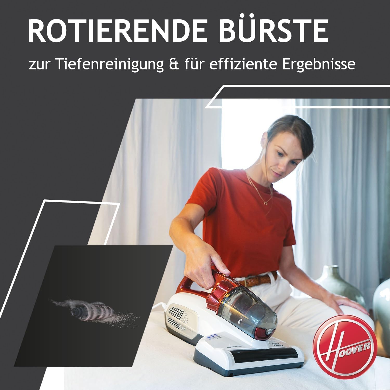 Hoover MBC500 Milbensauger mit UV-Licht, bekämpft Bettwanzen – 3in1 Matratzensauger entfernt 99,9% Bakterien, Allergene, Staub-Milben von Sofas, Polster – Matratzenreiniger für Allergiker