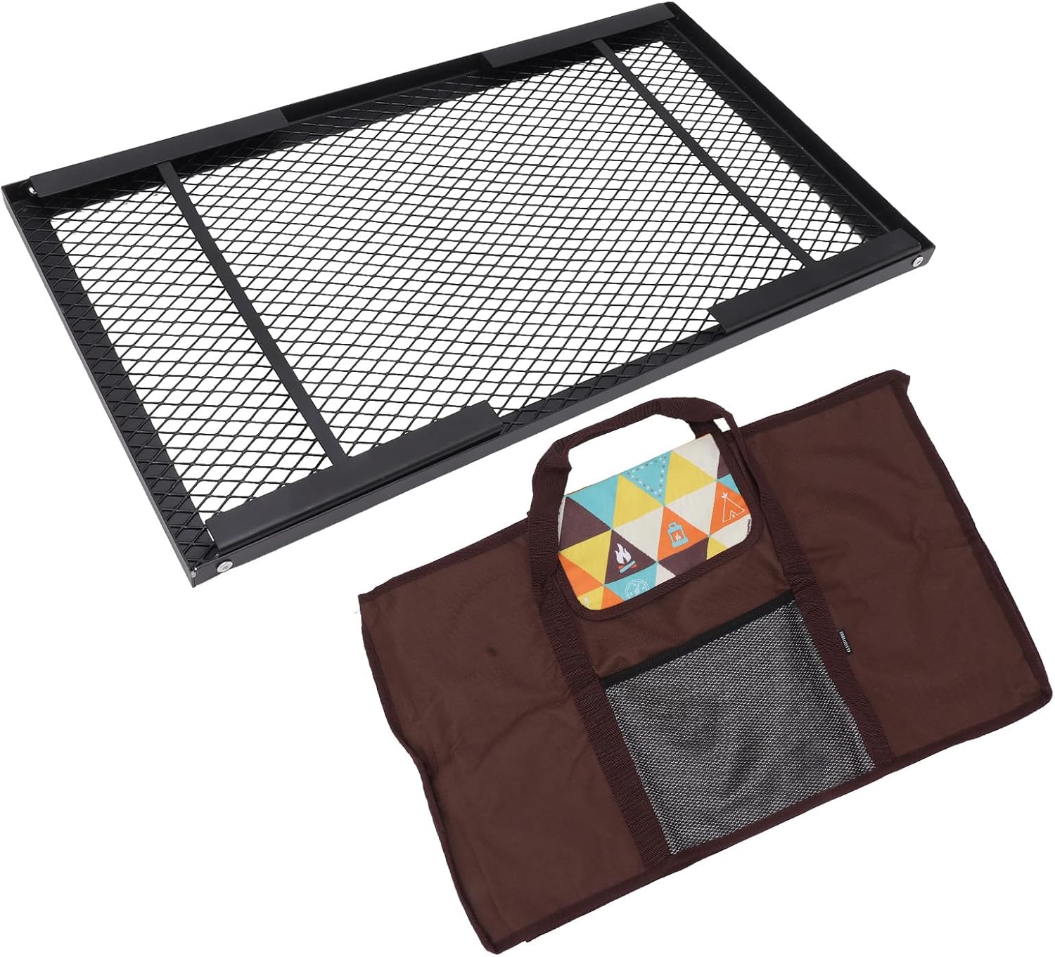 Folding Campfire Grill, Black, Rectangular, 6.3 x 21.7 x 11.8 inches, Camping Grill