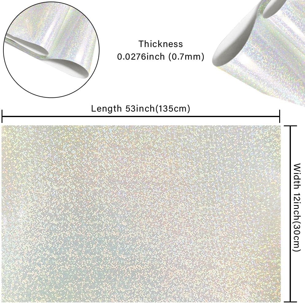 HYANG Holographic Mirror Fine Laser Flash Crystal White PU Faux Leather 1 Roll 12"X53"(30cmX135cm), Faux Leather Very Suitable for Leather Earrings, Bows, Handbag ，Sewing ，Crafts Making