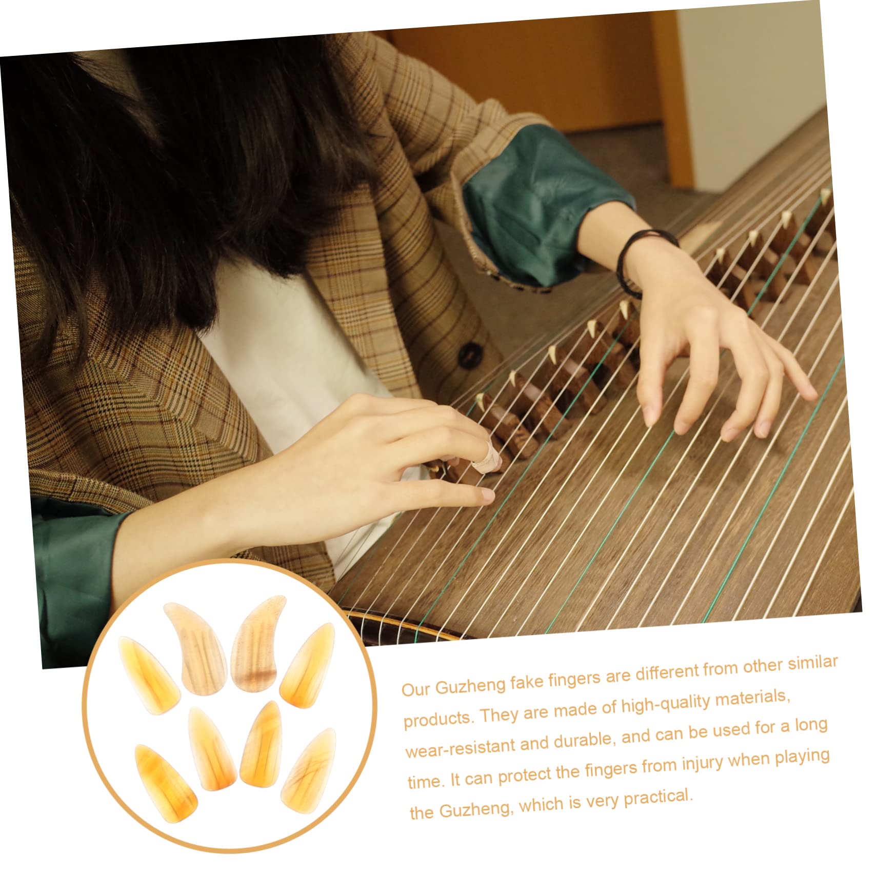 VICASKY 8 Stück Guzheng Fingerkuppen Schutz aus Ochsenhorn mit Doppelrille und Mittlerer Stärke Praktische Instrumentennägel für Guzheng Spiel und Lernanfänger