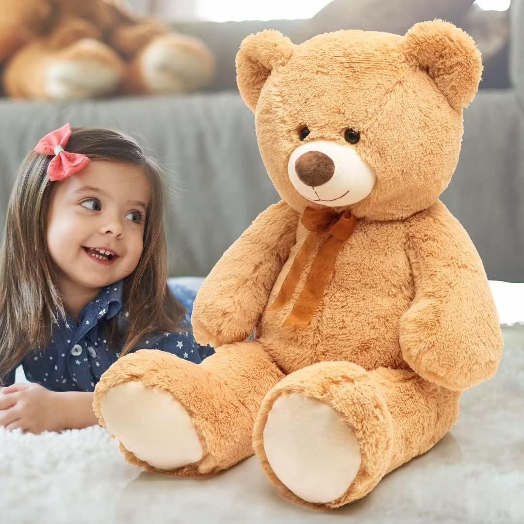 MorisMos Giant Teddy Bear Stuffed Animal-35.4'' Large Teddy Bear, Soft Large Teddy Bear Plush Toy, Brown Teddy Bear, Big Stuffed Bear for Girl Boy Girlfriend Valentines Christmas Birthday, Light Brown