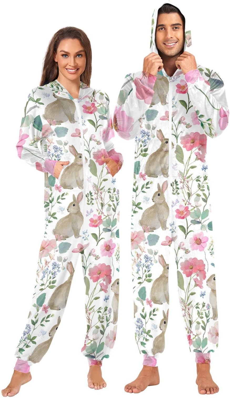 Rabbit Flower Bunny Unisex Adult Onesie Pajamas Comfy One Piece Costume Jumpsuits Novelty Sleepwear