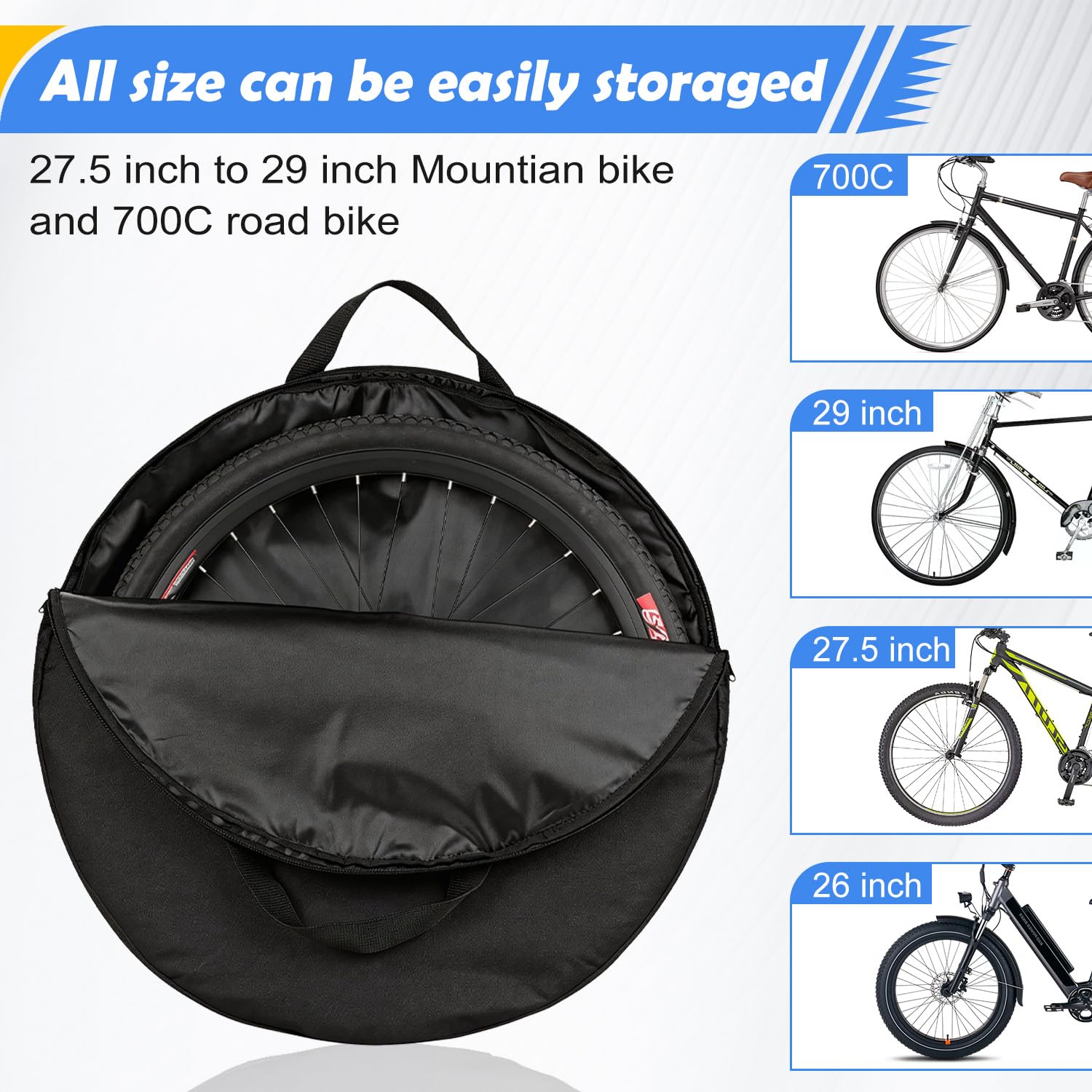 MTB Laufradtasche 29 Zoll wasserdicht – geeignet für 26/27,5/29 Zoll & 700C, verdickte Radtasche mit Tragegriff, Transporttasche für Rennrad und Mountainbike Radsatz