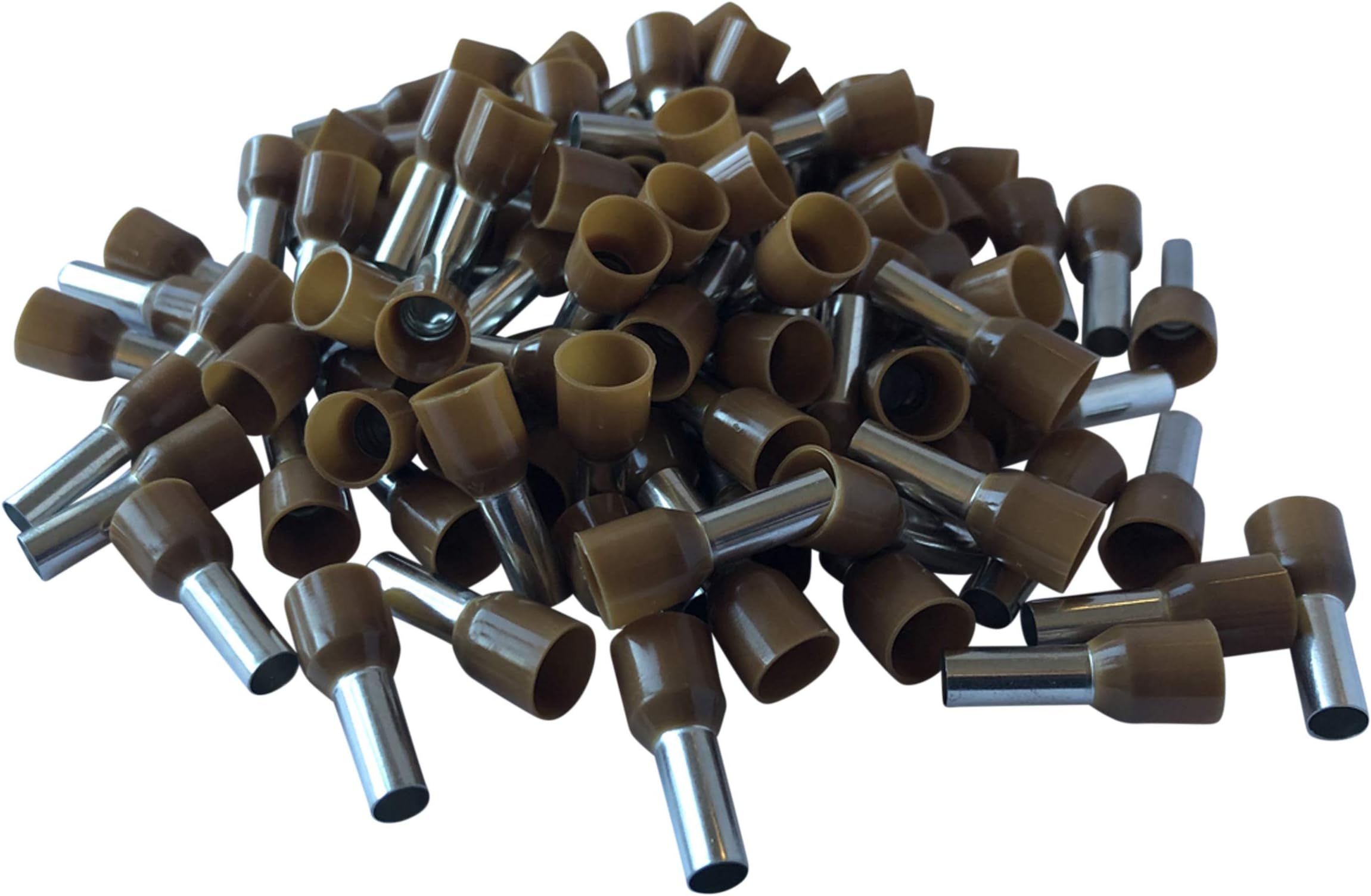 GTSE 100 pcs Brown Single Entry 25.0mm² Bootlace Ferrule Connector Insulated Cord Pin End Terminals