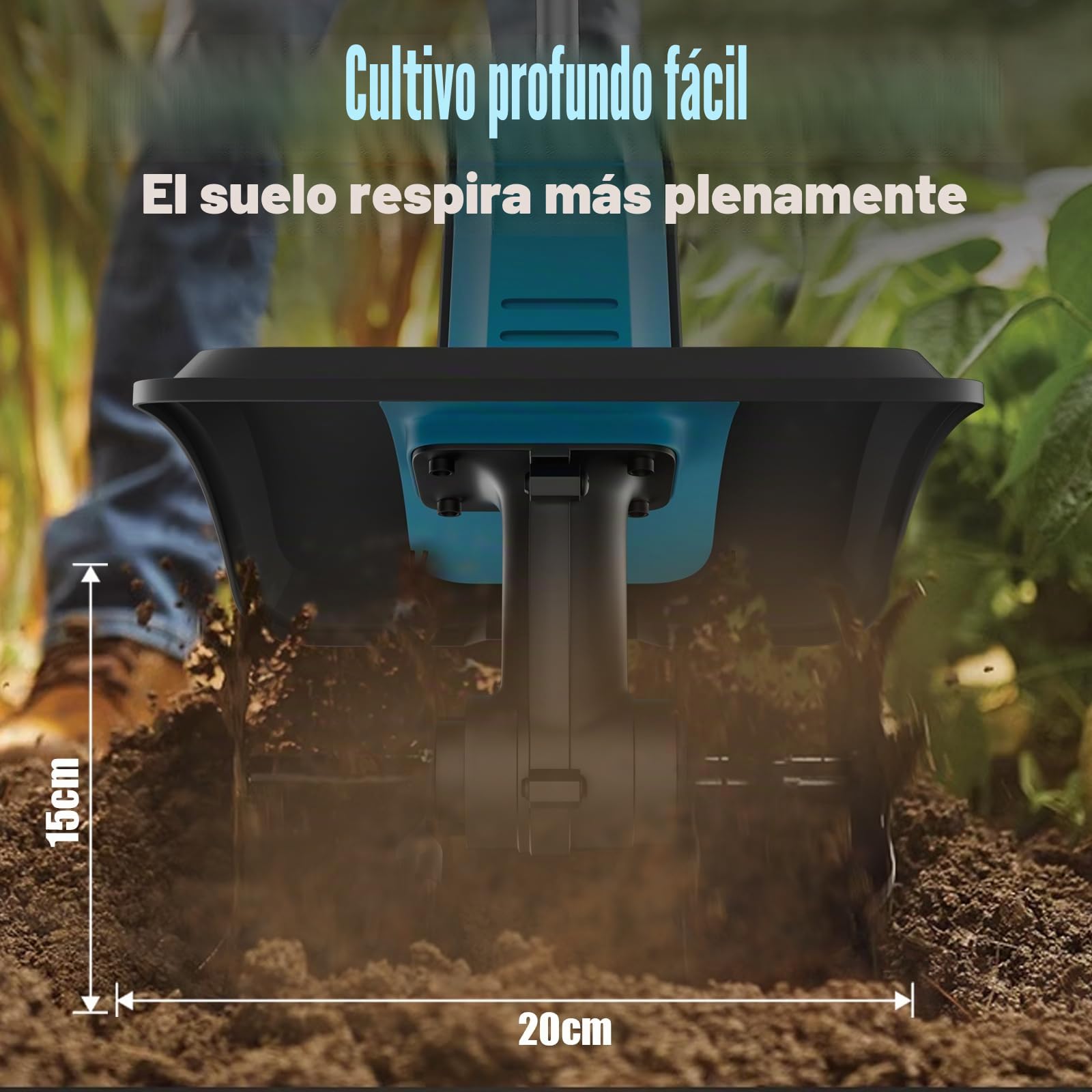 Motoazada Bateria, 21V Motoazada Eléctrica con 2 x 4,0Ah Baterías, Motor sin Escobillas de 550 W, 20 cm Ancho de Trabajo, 15 cm Profundidad de Trabajo, Cuchillas Escarificadoras, Interruptor Seguridad