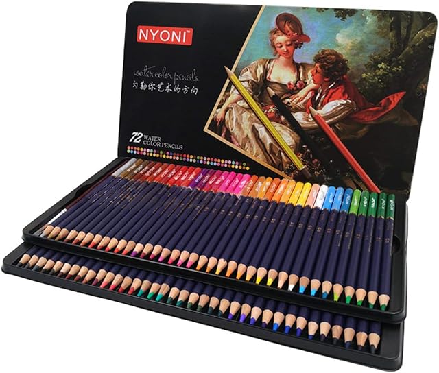 KKcare Conjunto de Lápis Aquarela Profissional NYONI 12/24/36/48/72/100 Lápis de Cor Solúvel em Água Lápis de Cor com Pincel e Caixa de Metal Material Artístico para Crianças Estudantes Artistas Adultos para Desenho