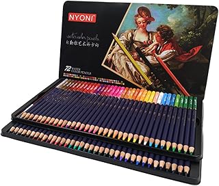 Conjunto profissional de lápis de aquarela NYONI 12/24/36/48/72/100 Lápis de cor solúveis em água com pincel e caixa de metal Material para arte para crianças Estudantes Artistas Adultos para POPQ