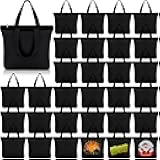 Silkfly 30 Pcs Canvas Tote Bags Bulk 16.5x13.4'' Blank Cotton Canvas Bag with Zipper Handles Reusable Plain Grocery Makeup Handbag for DIY(Black)