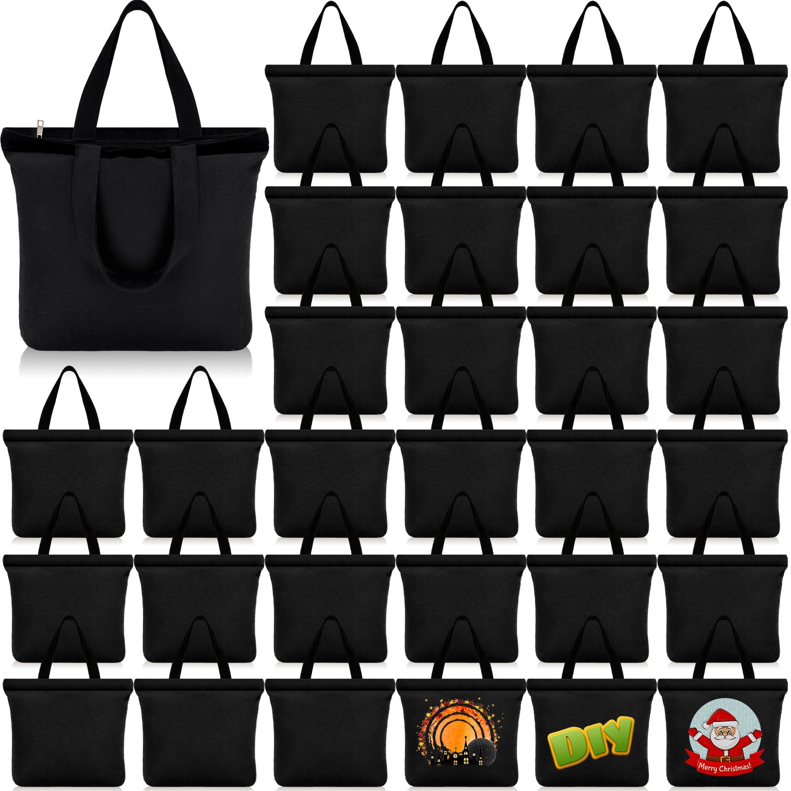Photo 1 of Silkfly 30 Pcs Canvas Tote Bags Bulk 16.5x13.4'' Blank Cotton Canvas Bag with Zipper Handles Reusable Plain Grocery Makeup Handbag for DIY(Black)