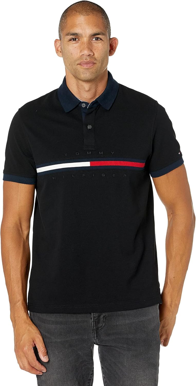 Tommy Hilfiger Men's Short Sleeve Cotton Pique Flag Graphic Polo Shirt in Custom Fit - Image 3