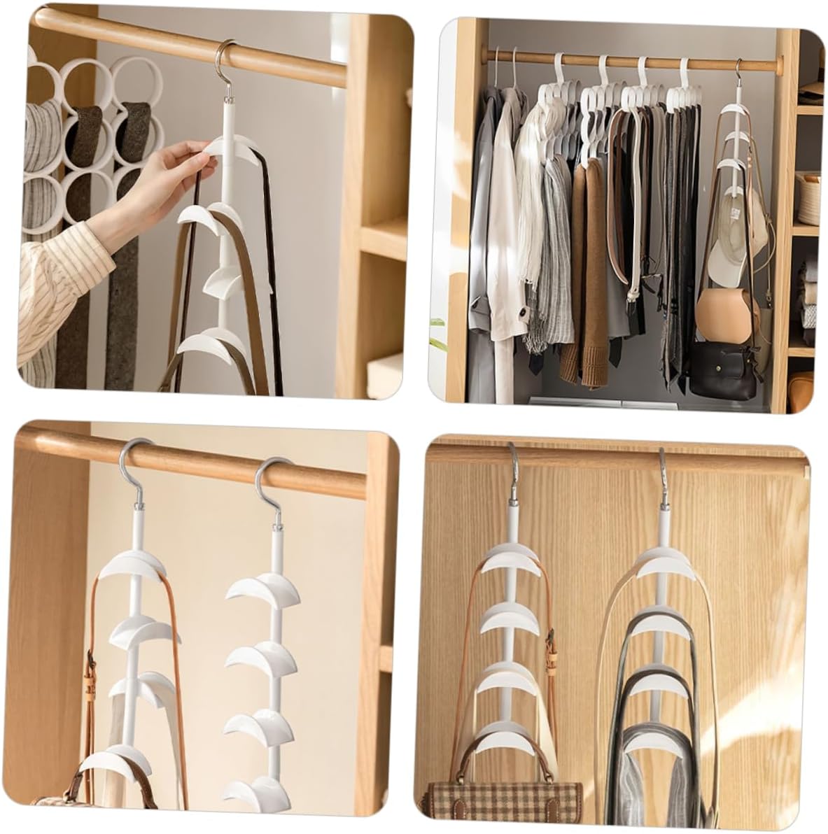 Cabilock 5pcs Rotating Bag Hanger Storage Rack Space Saving Closet Organizer for Handbags Scarves and Belts Hook Design for Efficient Wardrobe Organization