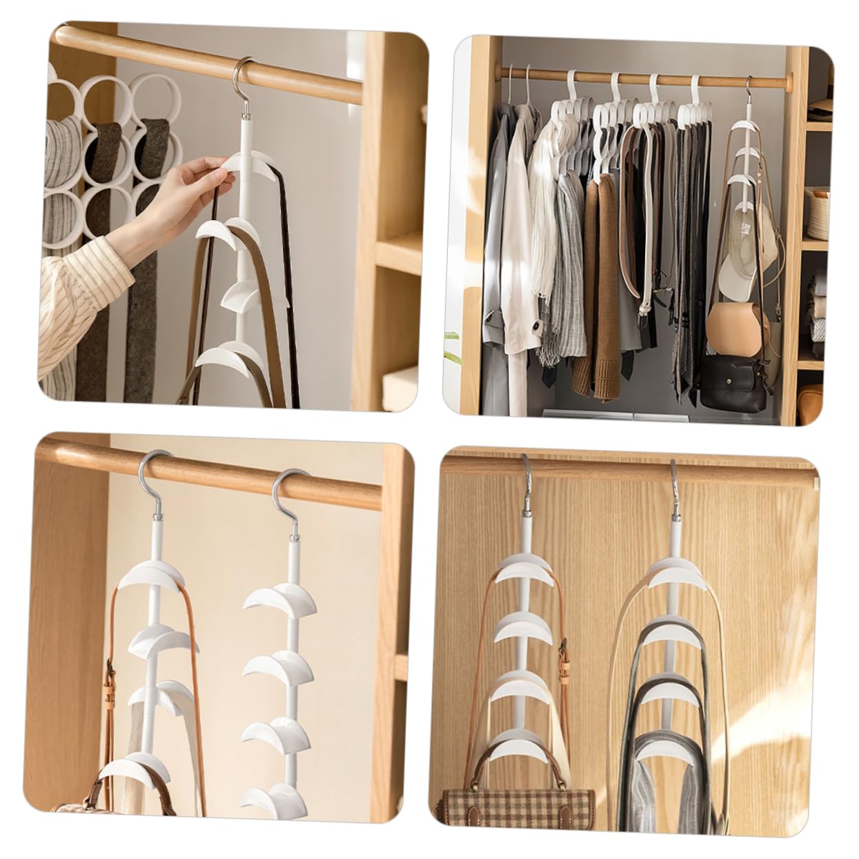 Cabilock 5pcs Rotating Bag Hanger Storage Rack Space Saving Closet Organizer for Handbags Scarves and Belts Hook Design for Efficient Wardrobe Organization