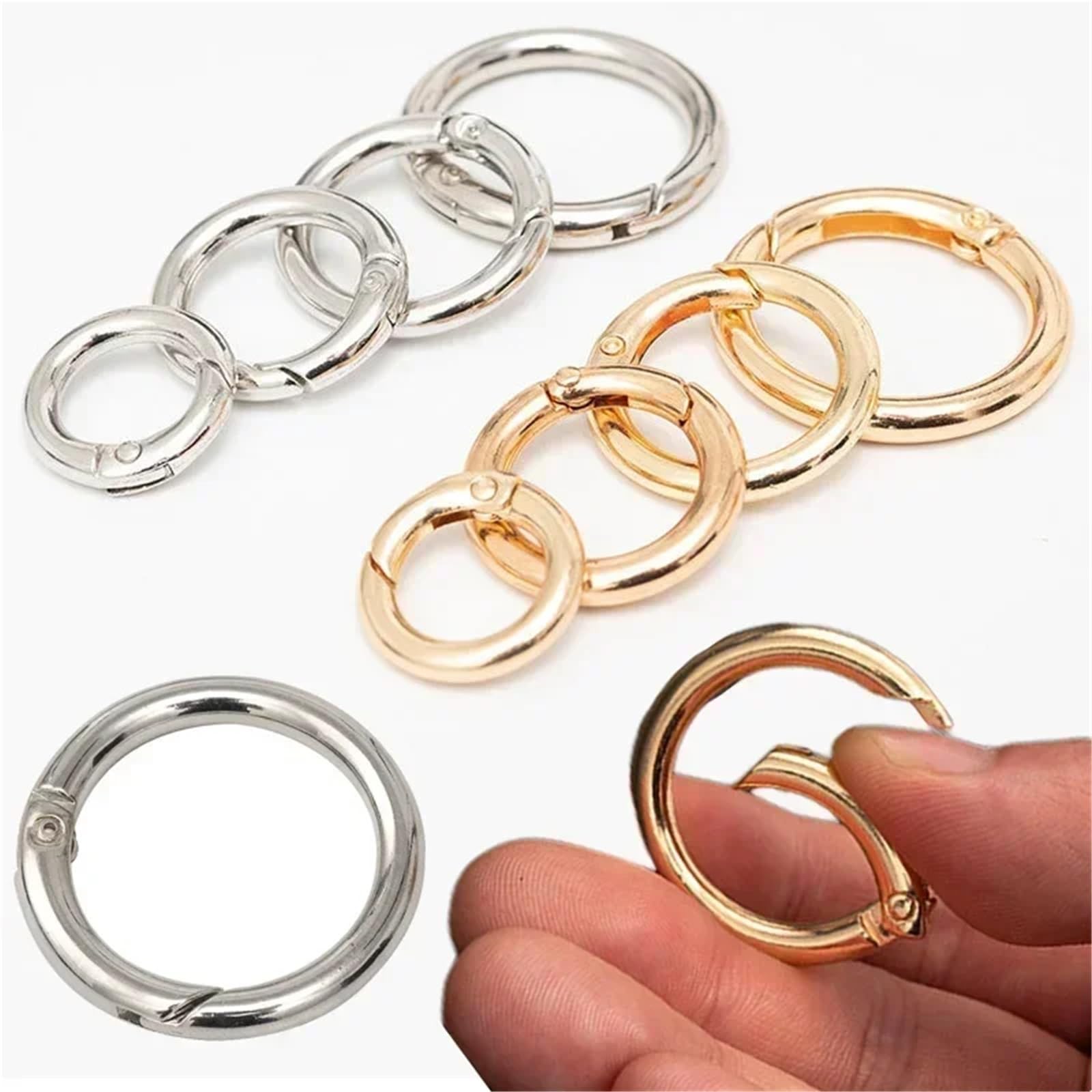 50 hebillas de metal for monedero, con resorte, anillo redondo, mosquetón, gancho a presión, cierre llavero, accesorios for bolso joyería DIY Para bolsos(Gold 33mm)