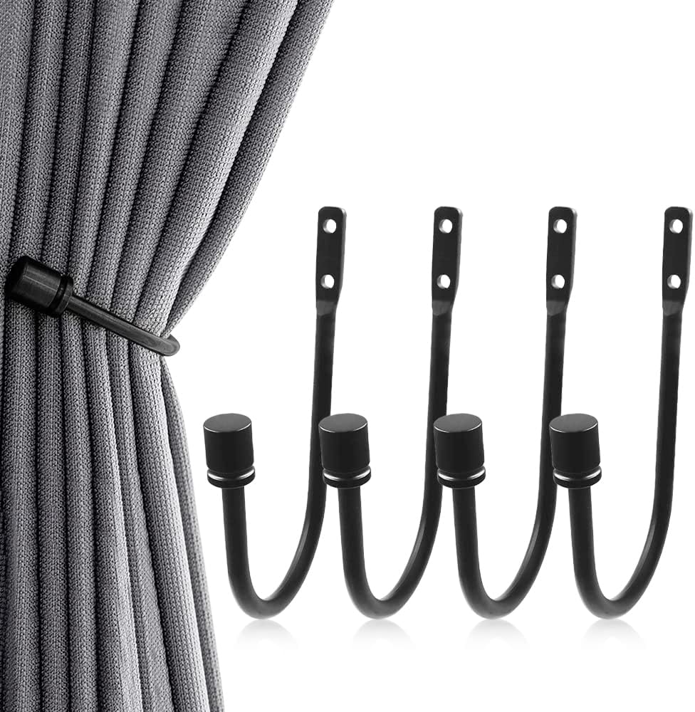4 Pieces Metal Curtain Tiebacks, Black Curtain Holdbacks, Decorative