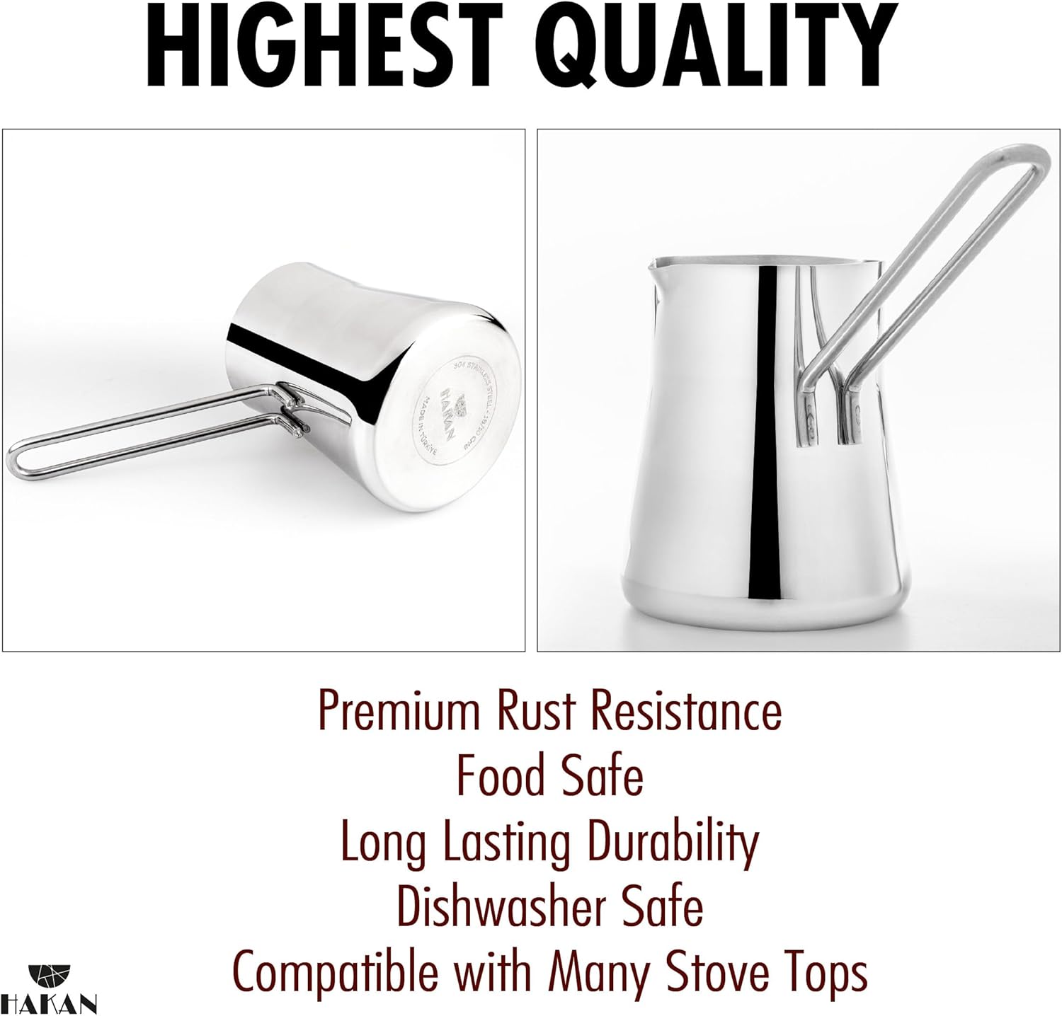 Hakan Topkapı Stainless Steel Turkish Coffee Pot, 16.9 Oz, 500 cc Midi Greek Arabic Coffee Maker with Spout, Stove Top Coffee Maker in Box, Milk Warmer with Handle, Chai Pot Cezve, Ibrik, Briki - Image 7