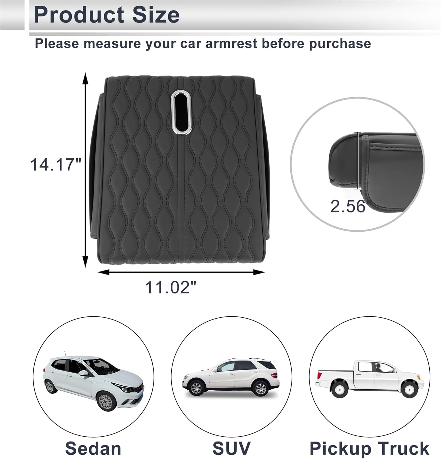 Universal Center Console Cover Car Armrest Cover Multifunctional Middle Console Cover Lid for Most Vehicle SUV Car Sedan 1417"x11.02"x2.56" Gray Leather, Memory Foam