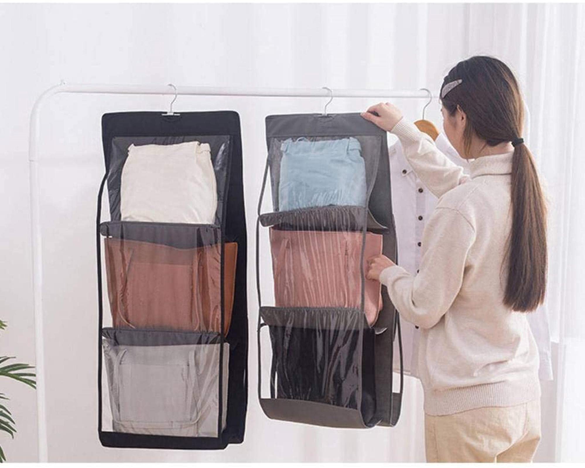 Organizador de Bolsos para Colgar, Montaje en Pared, Armario, Ahorro de Espacio, Almacenamiento, Ganchos para Colgar, duraderos, para el hogar, Dormitorio, Oficina, Negro