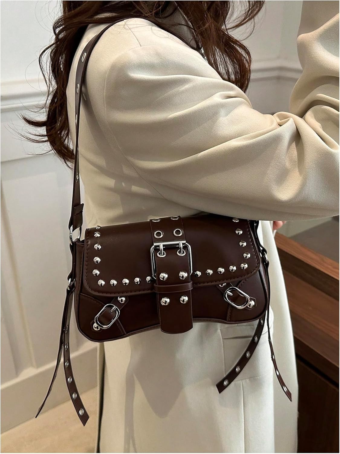 GORGLITTER Women's Y2k Purse Studded Shoulder Bags PU Leather Clutch Small Purse - Image 2