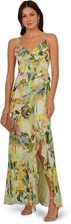 Adrianna Papell Women's Printed Strap Cascade Gown