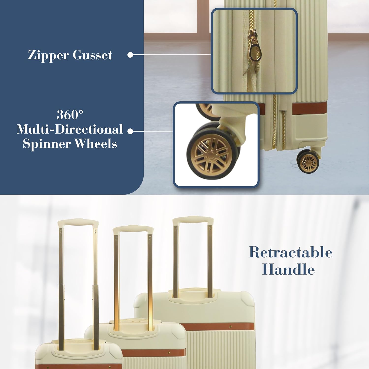 Tommy Bahama 3-Piece Rolling Luggage Set, Hard-Sided Suitcases with Spinner Wheels, Cream