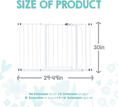 Regalo Safety 29-49 Easy Step Extra Wide Baby Gate, White | Pressure Mounted, For Doorways & Bottom of Stairs, With Door, For Babies, Toddlers & Pets