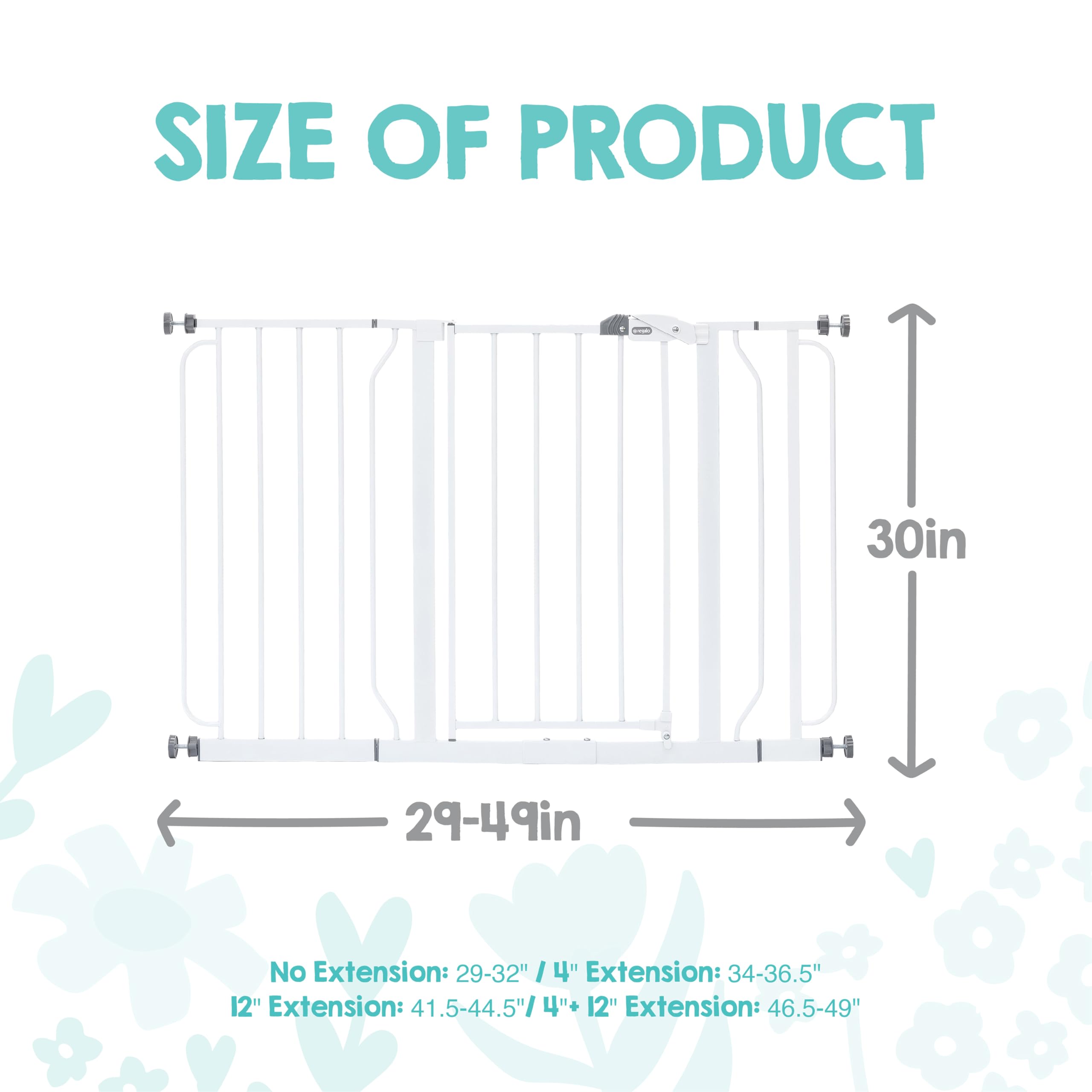 Regalo Safety Extra Wide Baby Gate for Doorways & Bottom of Stairs, Fits Openings 73.6-122cm (Extensions Included) Pressure Mounted for Babies, Toddlers & Pets, White