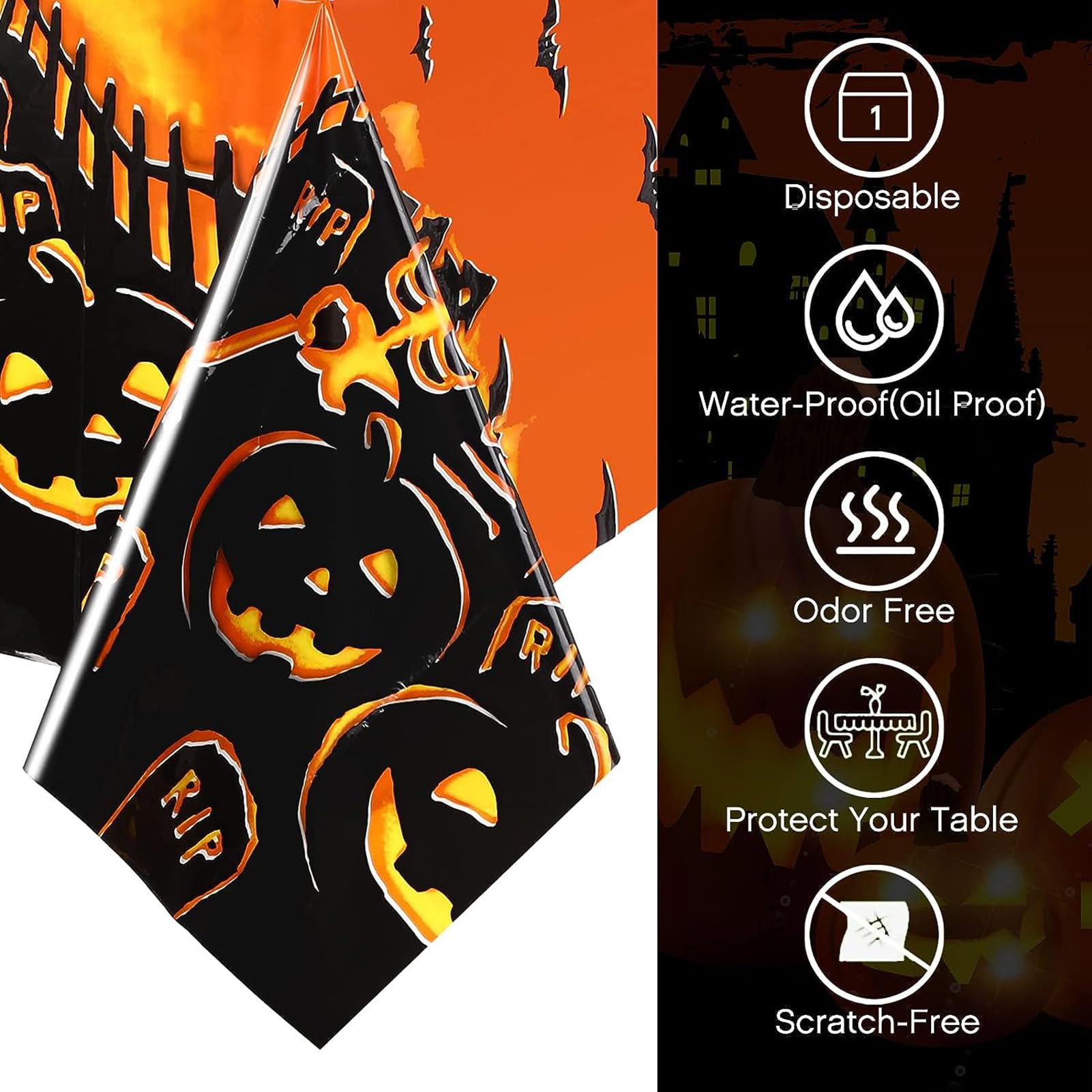 Reofrey Halloween-Tischdecke | Motiv Spukhaus & Kürbis | 137x183 Cm | Einweg-Kunststoff | Für Partys & Deko